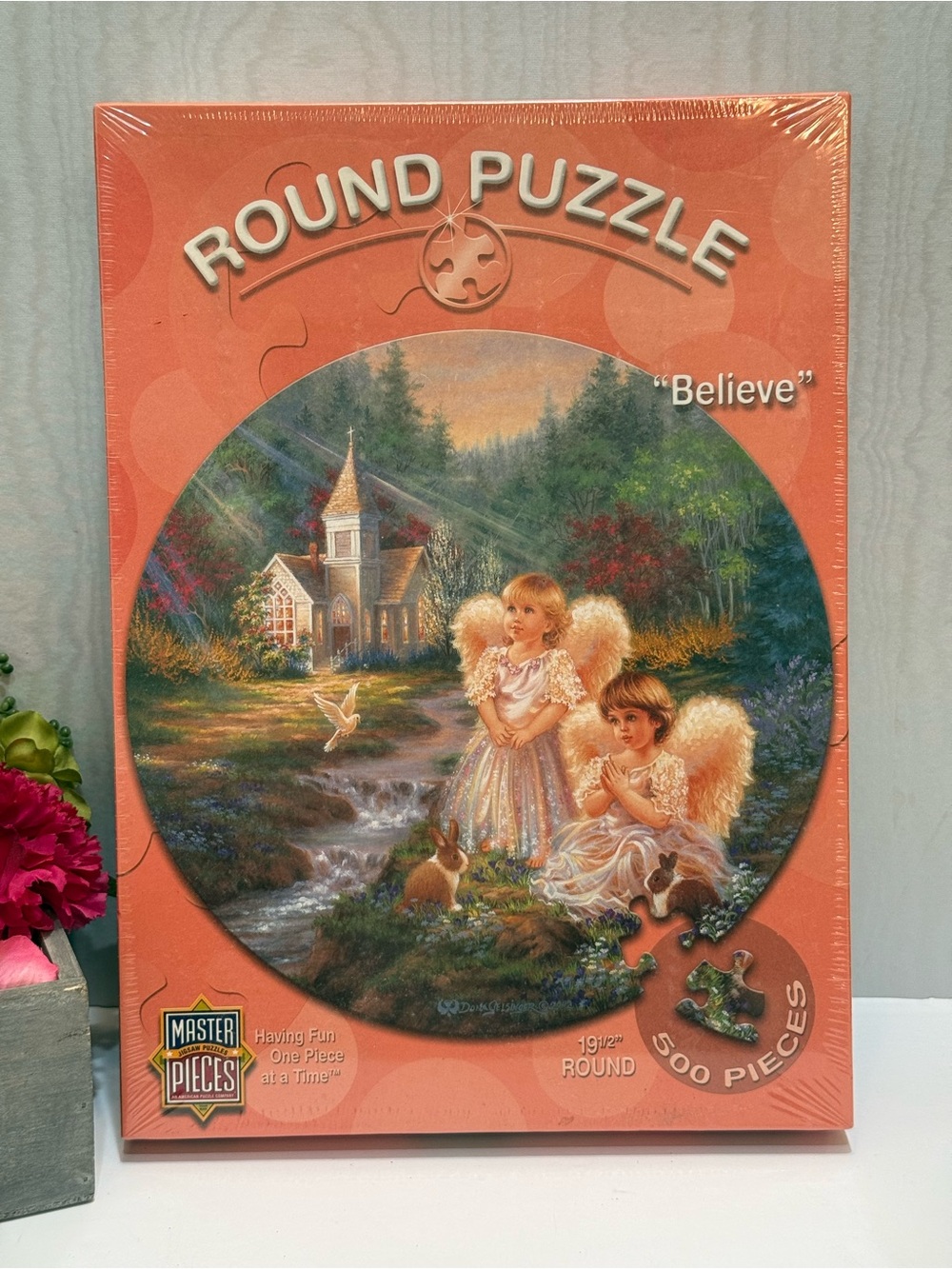 NEW Vintage Master Pieces Round Believe Jigsaw Puzzle Angels Church 500 Pieces